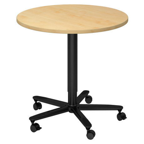 Runder System Konferenztisch BISTRO 80R D mit Ahornholzplatte und schwarzem Sternfuß auf Rollen von hjh OFFICE PRO