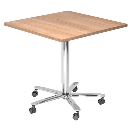 System Konferenztisch BISTRO 88Q C mit quadratischer Nussbaumnplatte und chromfarbenem Fuß auf Rollen von hjh OFFICE PRO