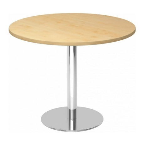 Runder System Konferenztisch BISTRO F100R C mit Ahornholzplatte und chromfarbenem Standfuß von hjh OFFICE PRO
