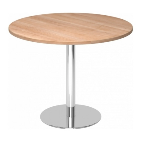 Runder System Konferenztisch BISTRO F100R C mit Nussbaumnholzplatte und chromglänzendem Standfuß von hjh OFFICE PRO