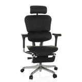 Schwarzer Luxus-Chefsessel ERGOHUMAN PLUS LEGPRO GEN2 aus Leder mit Fußstütze und Fußkreuz mit fünf Rollen von hjh OFFICE – 360-Grad-Ansicht (Frontansicht 15°)