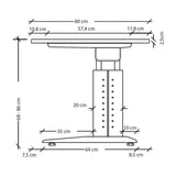 Maßzeichnung des höhenverstellbaren Schreibtischs UNDA 12 S mit einer Breite von 80 cm von hjh OFFICE PRO