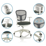 Home-Office-Bürostuhl TOP 108 W in Grau mit Detailansichten zu Rückenlehne, Armlehnen und Gasfeder von hjh OFFICE