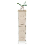 Kommode FOLDRESS S in Beige mit vier Stoffschubladen und einer hellen Ablagefläche von hjh LIVING