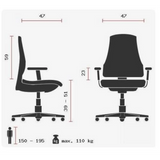 Technische Zeichnung des Profi-Bürostuhls HJH SOLUTION PRO AL.B2 mit einer maximalen Belastbarkeit von 110 kg von Topstar