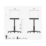 Technische Zeichnung der Stehhilfe SITNESS HIGH BOB mit einer Höhe von 49 bis 70 cm von Topstar