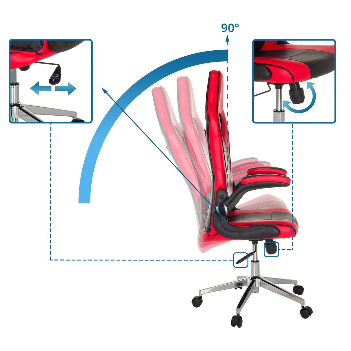 Verstellbare Rückenlehne des Gaming Stühle GAME SPORT PRO mit einer Neigung von 90 Grad von MyBuero