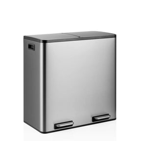 Silberner Mülleimer Clean 13 S mit schwarzem Deckel und zwei unteren Griffmulden von hjh OFFICE