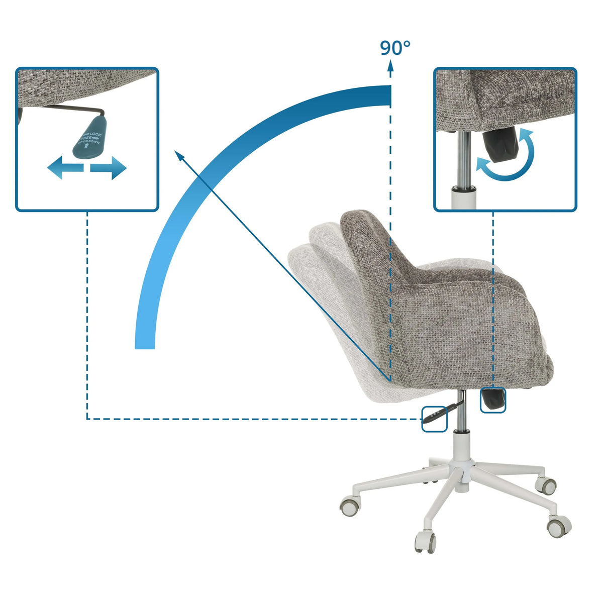 Höhenverstellung und 90 Grad Neigmechanismus des Homeoffice-Bürostuhls SOLAO HOME in Grau von hjh LIVING