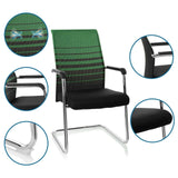 Freischwinger FALCONE V in Schwarz und Grün mit Detailansichten von Stoff, Armlehnen und Gleitern von hjh OFFICE