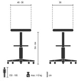 Technische Zeichnung des Counterstuhls Tec 60 mit einer Sitzhöhe von 59 bis 84 cm von Topstar