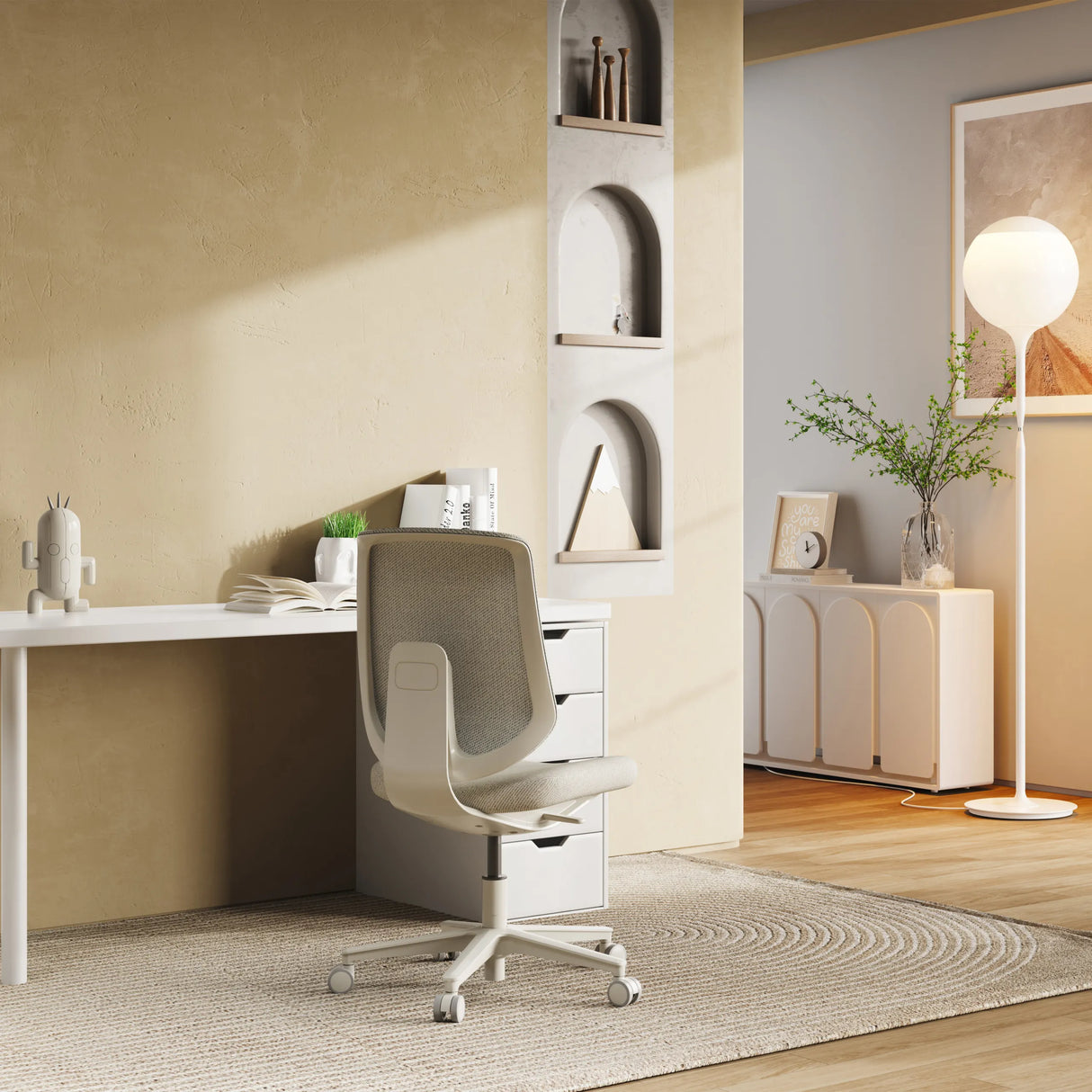 Homeoffice-Bürostuhl Sitflex Lady in Taupe mit Rollenkreuz und Netzrückenlehne von hjh OFFICE