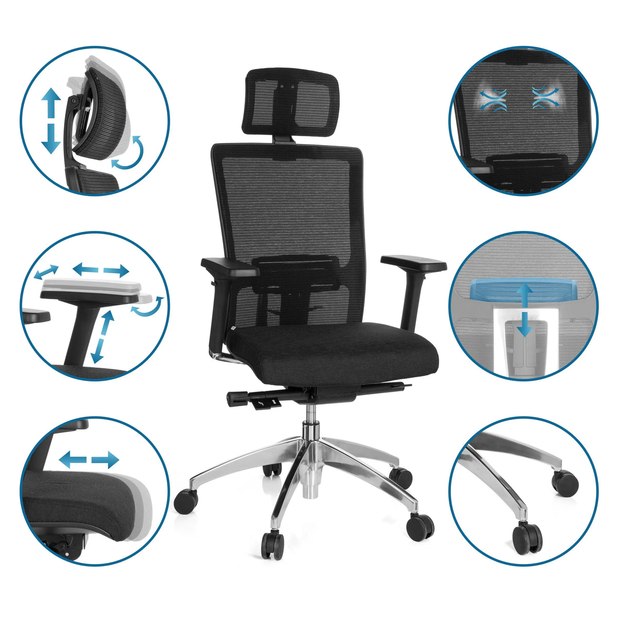 Profi-Bürostuhl ASTRA LUX in Schwarz mit Netzrücken und verschiedenen Verstellmöglichkeiten von hjh OFFICE