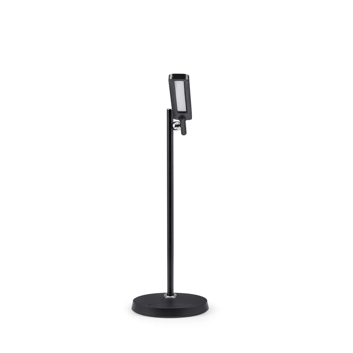 Schwarze Schreibtischlampe Lumanova D2 mit rundem Standfuß und verstellbarem Leuchtkopf von hjh OFFICE – 360-Grad-Ansicht (Frontansicht 0°)