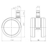 Technische Zeichnung der Stuhlrolle 5x ROLO FREE 11mm/65mm mit einem Durchmesser von 65 mm von hjh OFFICE