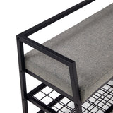 Graue Sitzfläche und schwarzes Metallgestell des Schuhschranks Estha Loft von hjh LIVING