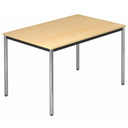 Schreibtisch DORAN DR12 C mit heller Ahornoberfläche und verchromten Rundrohrbeinen von hjh OFFICE PRO