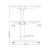 Maßzeichnung des elektrisch höhenverstellbaren Schreibtischs XBHM 12 GC mit einer Höhe von 65-130 cm von hjh OFFICE PRO