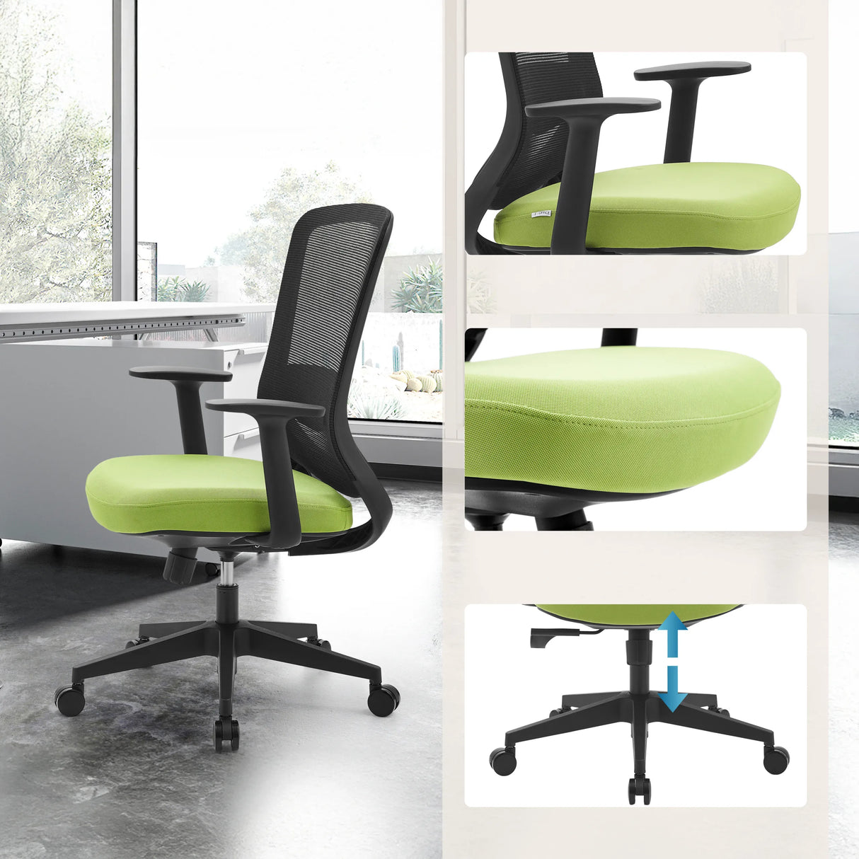 Homeoffice-Bürostuhl Sedito in Schwarz-Grün mit verstellbaren Armlehnen und höhenverstellbarem Sitz von hjh OFFICE