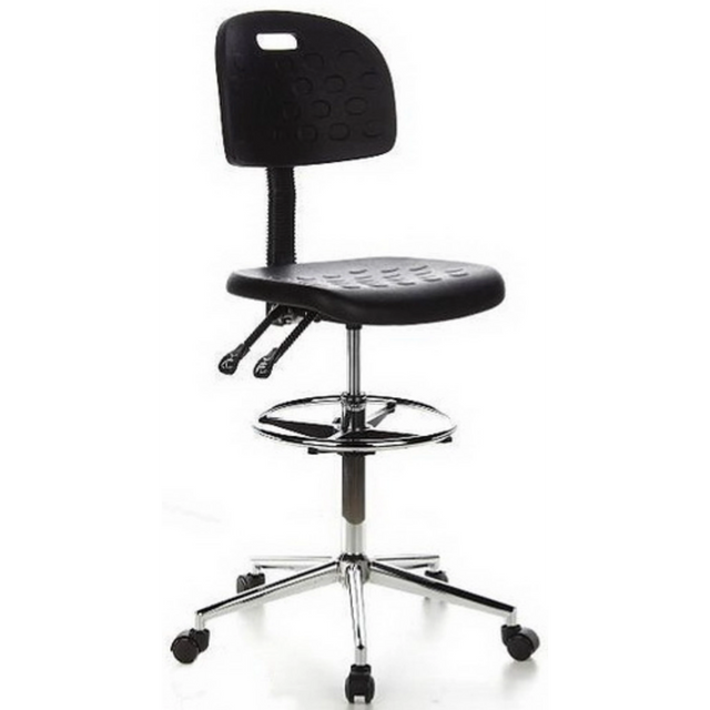 Schwarzer Counterstuhl TOP WORK 23 mit Fußring und verchromtem Sternfuß auf Rollen von hjh OFFICE