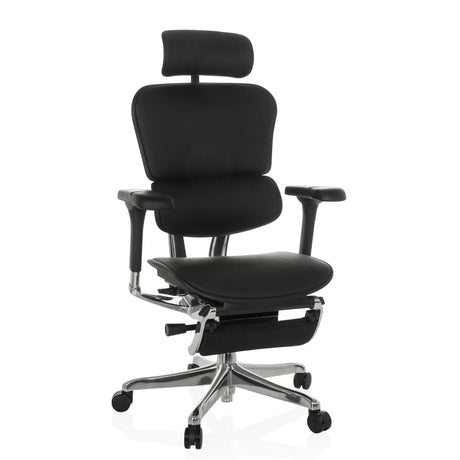 Luxus-Chefsessel ERGOHUMAN PLUS LEGPRO GEN2 aus schwarzem Leder mit Kopfstütze und Fußstütze von hjh OFFICE