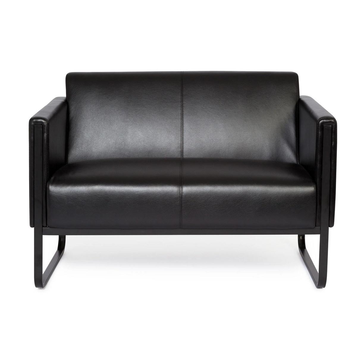 Schwarzes Loungesofa BALI BLACK als Zwei-Sitzer mit Armlehnen und Metallgestell von hjh OFFICE – 360-Grad-Ansicht (Frontansicht 0°)