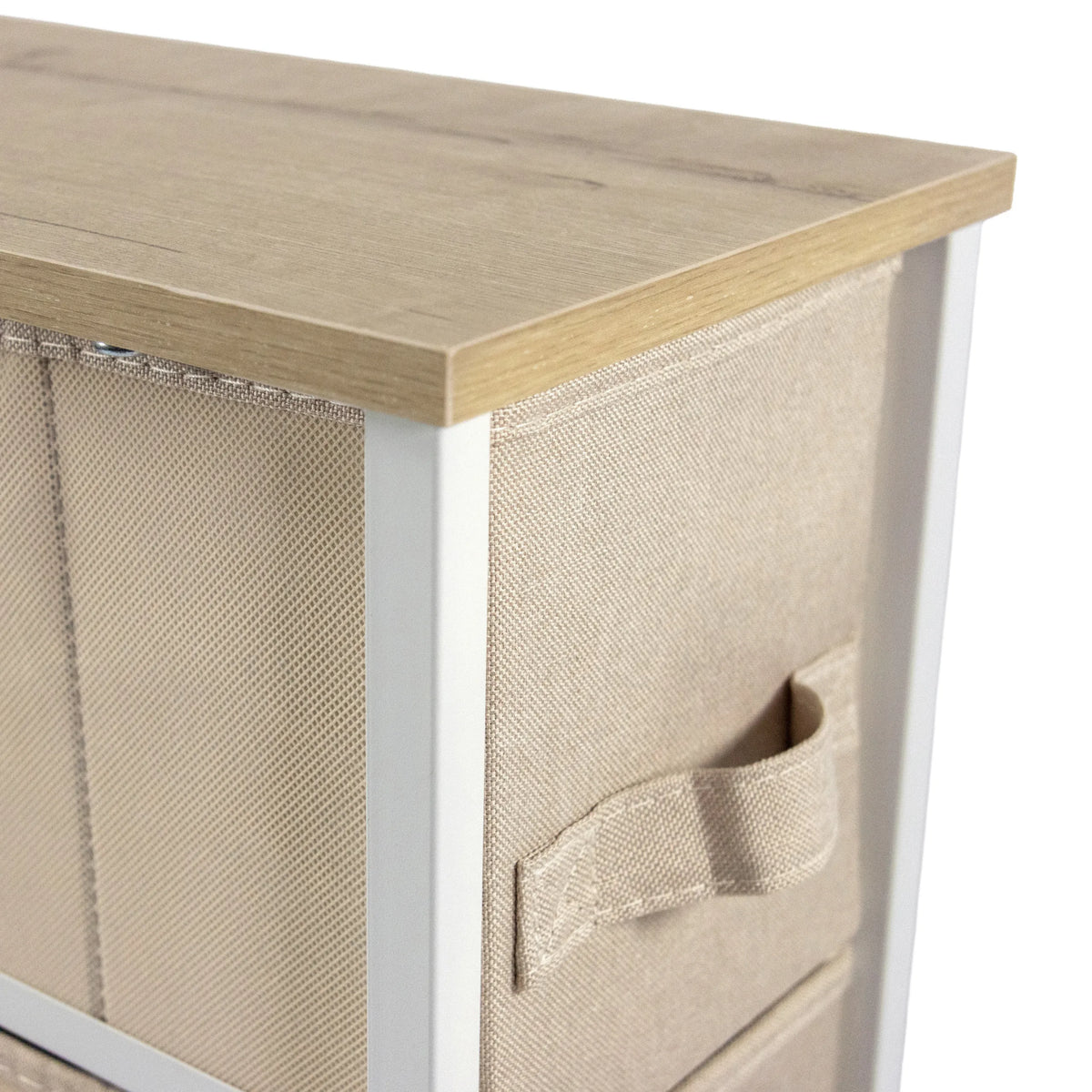 Beige Stoffschublade mit Griff und Holzplatte der Kommode FOLDRESS S von hjh LIVING