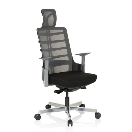 High-End-Bürostuhl SKARIF in Schwarz und Grau mit Netzrückenlehne und Kopfstütze von hjh OFFICE