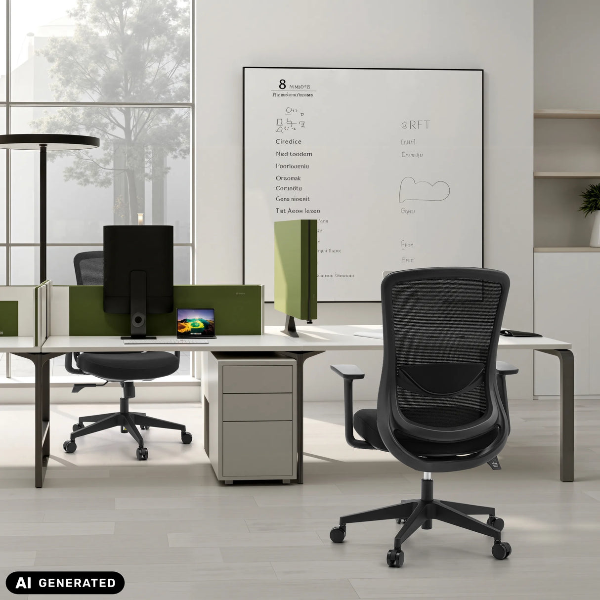 Homeoffice-Bürostuhl Sedito in Schwarz mit Netzrückenlehne und Rollen von hjh OFFICE (KI-generiertes Bild)