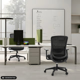 Homeoffice-Bürostuhl Sedito in Schwarz mit Netzrückenlehne und Rollen von hjh OFFICE (KI-generiertes Bild)