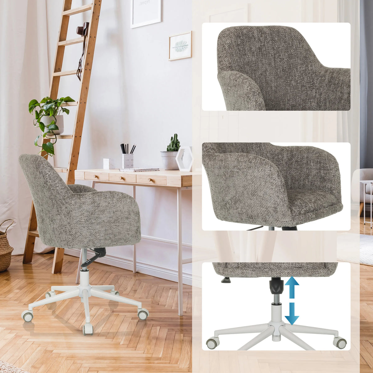 Höhenverstellbares Fußkreuz und grauer Bezug des Home-Office-Bürostuhls SOLAO HOME von hjh LIVING