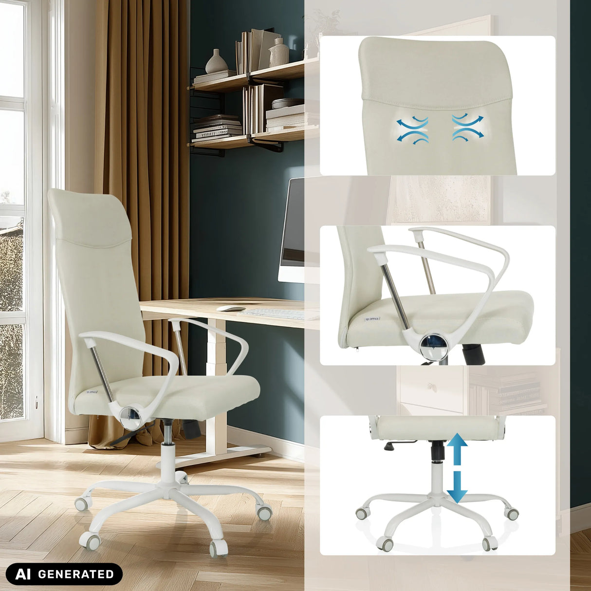 Homeoffice-Bürostuhl STRYKA W in Beige mit Lendenwirbelstütze und Höhenverstellung von hjh OFFICE (KI-generiertes Bild)