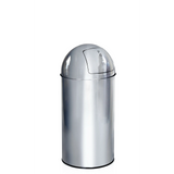 Chromfarbener Mülleimer PUSH 35L mit kuppelförmigem Push-Deckel von hjh OFFICE – 360-Grad-Ansicht (schräge Rückenansicht 120°)