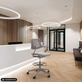 Counterstuhl FLEX CHAIR C in Taupe mit Netzrückenlehne und Fußring von Bosen Europe (KI-generiertes Bild)