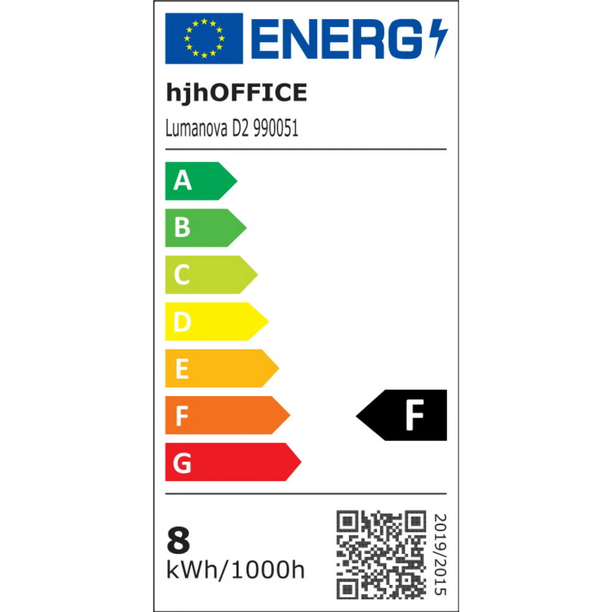 ENERG hjhOFFICE Lumanova D2 990051 A B C D E F G F 8 kWh/1000h 2019/2015