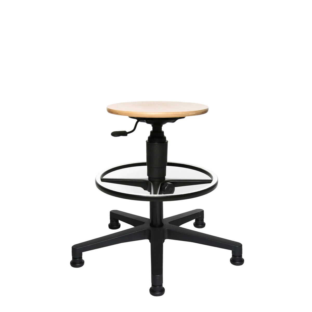 Counterstuhl Tec 60 mit Sitzfläche aus Buche, Fußring und schwarzem Vierfuß-Gestell von Topstar