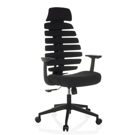 Schwarzer Profi-Bürostuhl ERGO LINE ECO mit Stoffbezug, segmentierter Rückenlehne und Armlehnen von hjh OFFICE