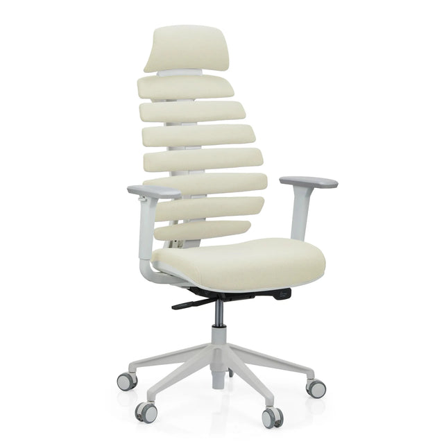 Profi-Bürostuhl ERGO LINE W in Salted Caramel mit beigefarbenem Stoffbezug und weißem Gestell von hjh OFFICE