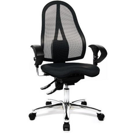 Profi-Bürostuhl SITNESS 15 U2 in Schwarz mit Netzrückenlehne und glänzendem Fußkreuz von Topstar