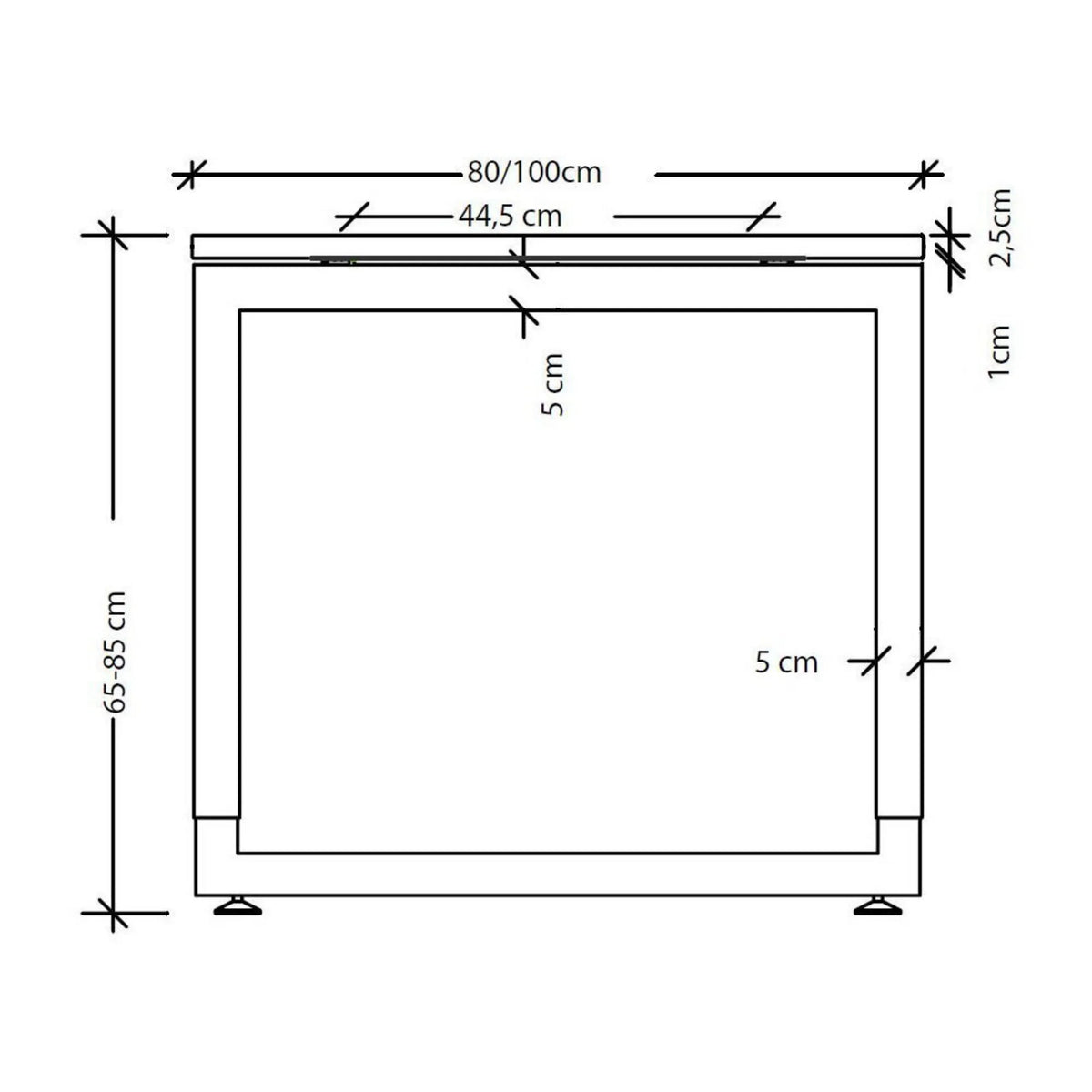 Maßzeichnung des Schreibtischs REGO 8 G der Serie REGO mit einer Breite von 80/100 cm von hjh OFFICE PRO