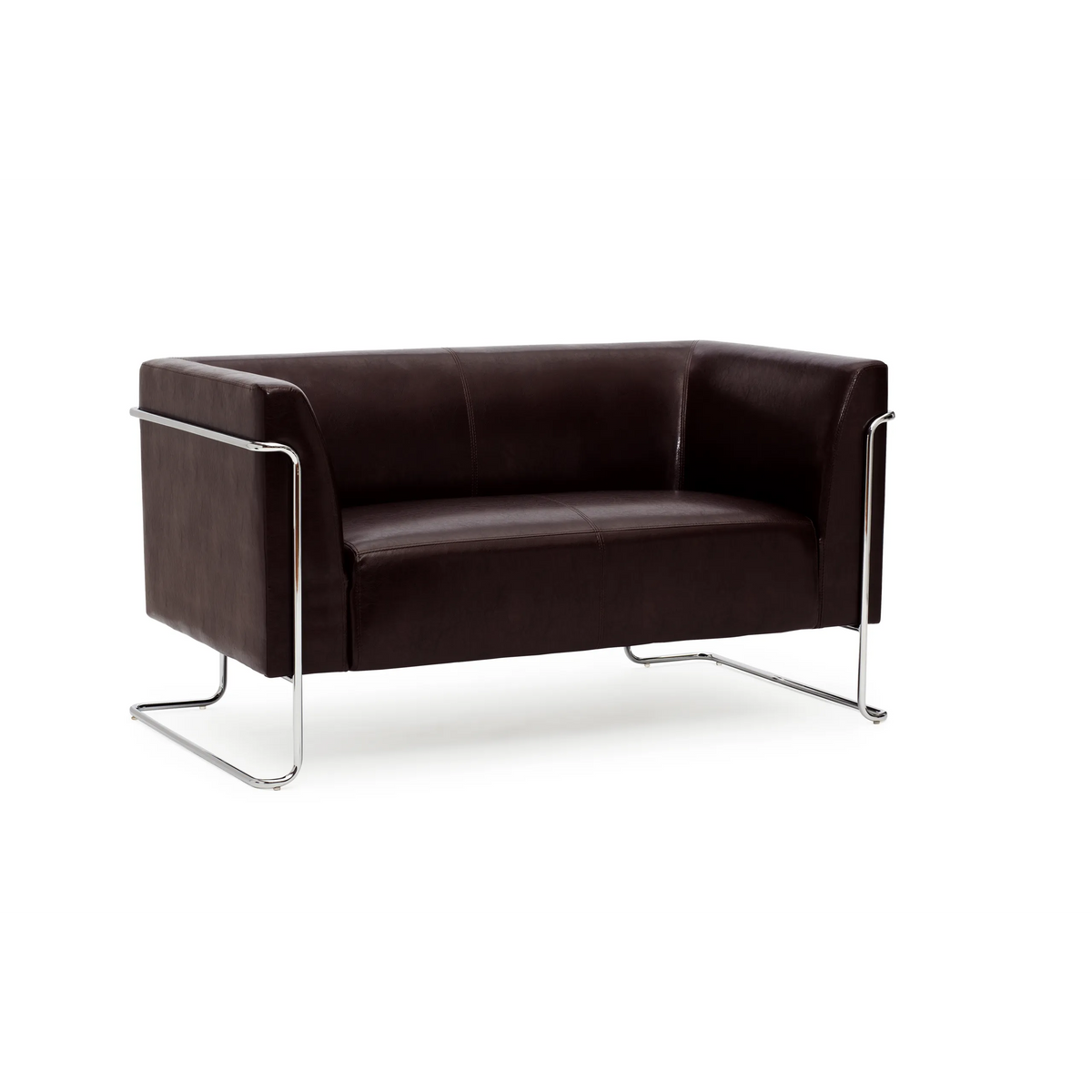 Braunes Loungesofa CURACAO als Zweisitzer mit verchromten Metallgestell-Beinen von hjh OFFICE – 360-Grad-Ansicht (Rückenansicht 180°)