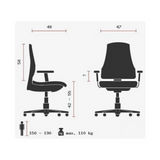 Technische Zeichnung des Profi-Bürostuhls SITNESS 30 mit einer maximalen Belastung von 110 kg von Topstar