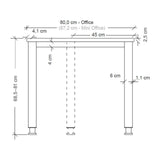Maßzeichnung des Schreibtischs HILO 12 S mit einer Breite von 80,0 cm und einer Höhe von 68,5–81 cm von hjh OFFICE PRO