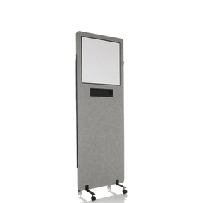 Hellgraue Trennwand FLEXMIUT WB mit integriertem Whiteboard, Ablagefach und Rollen von hjh OFFICE