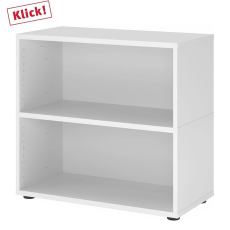 Weißes Regal FlexWall mit zwei offenen Fachböden und schwarzen Stellfüßen von hjh OFFICE PRO