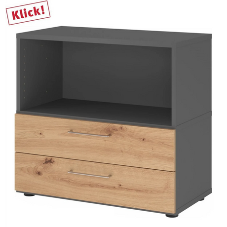 Sideboard FlexWall in Graphit und Asteiche mit offenem Fach und zwei Schubladen von hjh OFFICE PRO