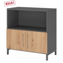 Sideboard FlexWall in Graphit und Asteiche mit offenem Fach und zwei Türen von hjh OFFICE PRO
