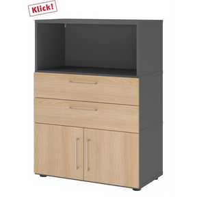 Sideboard FlexWall in Graphit und Eiche mit zwei Schubladen, einem Fach und zwei Türen von hjh OFFICE PRO