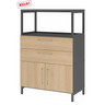 Sideboard FlexWall in Graphit und Eiche mit zwei Schubladen, zwei Türen und Aufsatzrahmen von hjh OFFICE PRO