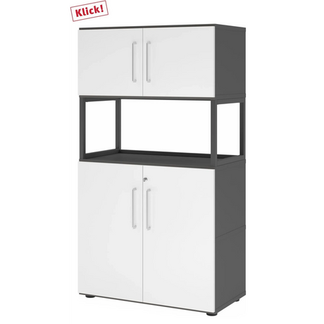 Aktenschrank FlexWall in Graphit und Weiß mit zwei Türen, offener Rahmen und Stellfüßen von hjh OFFICE PRO
